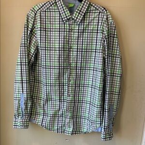 Hugo Boss Green and Grey Plaid Shirt